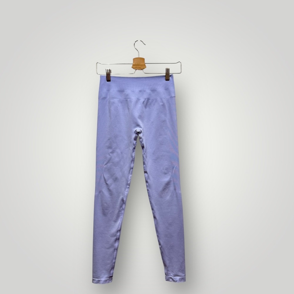 ALPHALETE Seamless Ribbed Leggings High Waist Ruched‎ Butt Lilac Blue Medium